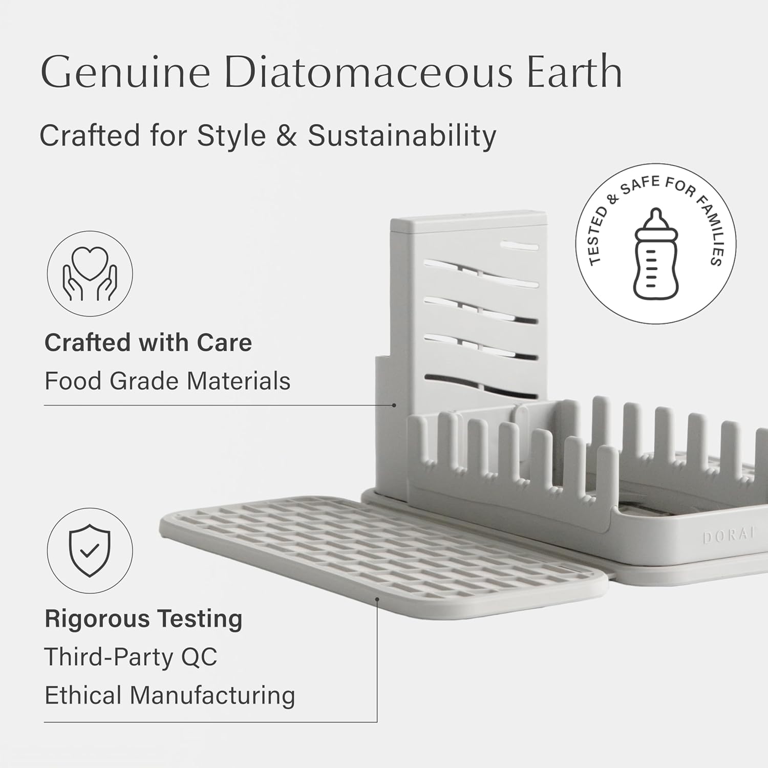 Dorai Home Collapsible Dish Drying Rack and Stone Pad – Foldable Rack with Instant - Dry Stone Mat – Space-Saving Dish Drainer for Kitchen Counter -19.9" x 15.2" (Sandstone)