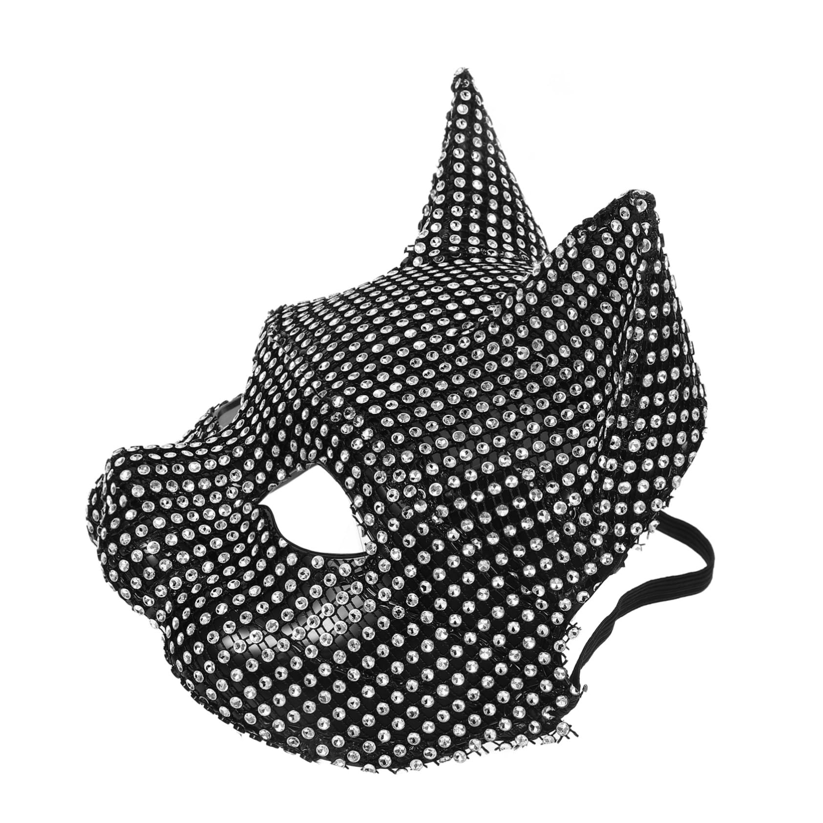 GARVALON Elegant Cat Mask for Halloween Party Supplies Masquerade Women's Mask Rhinestones