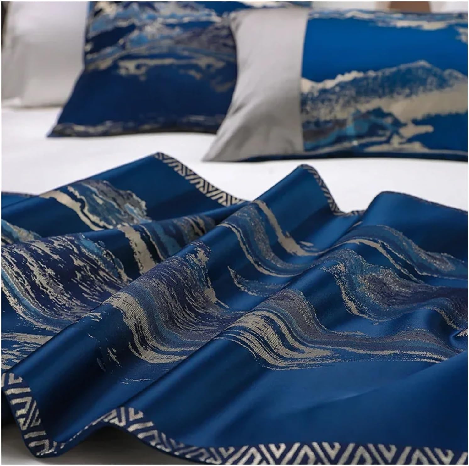 Bed Flag Hotel Cupboard Table Runner Decor for Home Parlor Wedding Bedding Pillowcase(Blue,45x45cm PillowcaseX2)