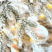 Vista 8 de Glitzhome Prelit Christmas Tree, 6ft Flocked Artificial Christmas Tree Serene Snowscape Fir with 300 Warm White Lights for Home, Office, Party