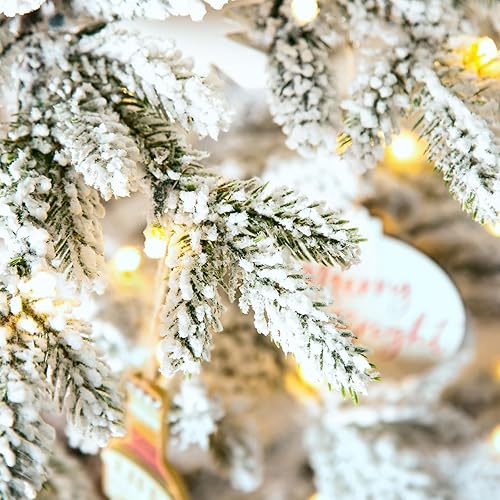 Vista 8 de Glitzhome Prelit Christmas Tree, 6ft Flocked Artificial Christmas Tree Serene Snowscape Fir with 300 Warm White Lights for Home, Office, Party