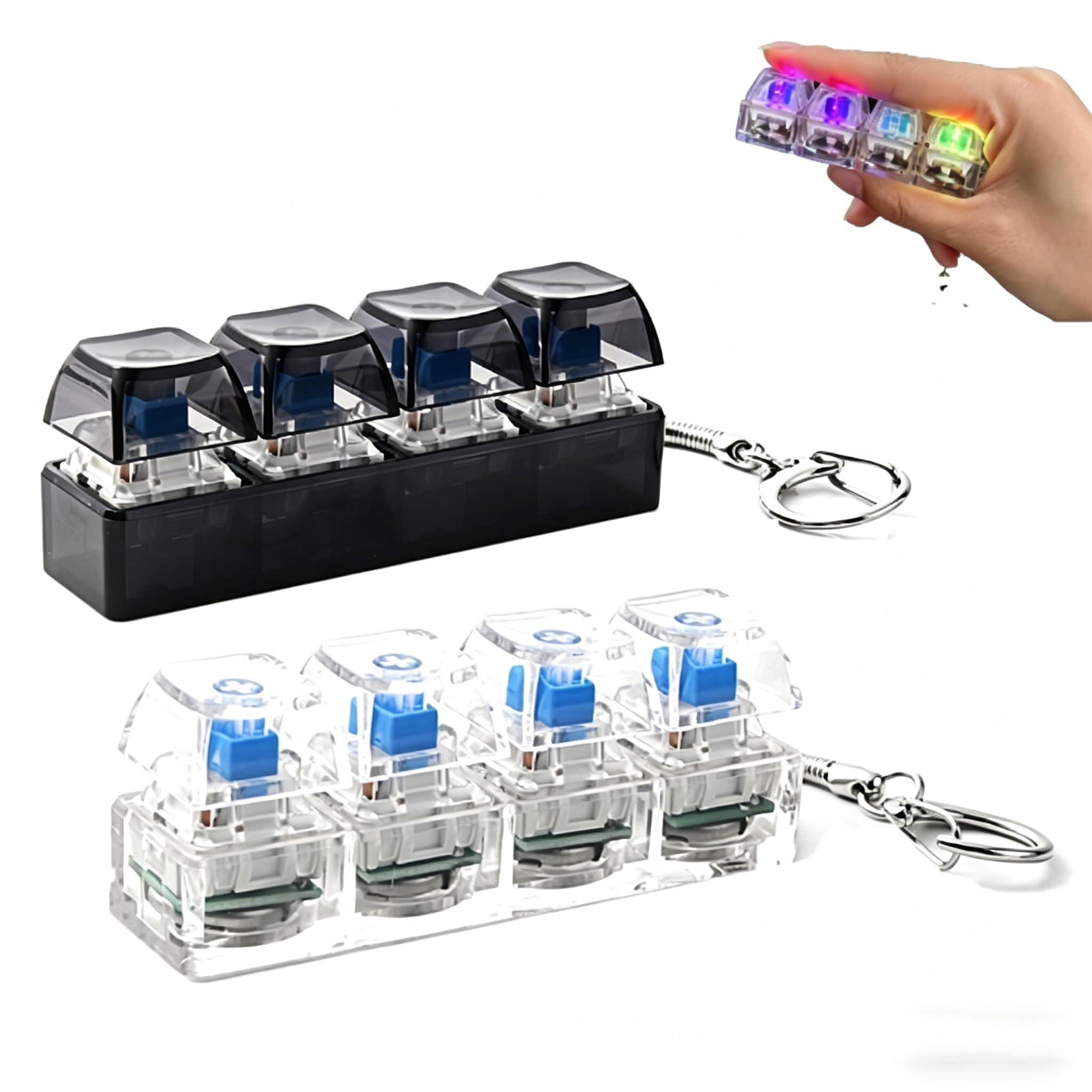 Keyboard Fidget Toy, Fidget Toys, 4 Keys Fidget Keyboard Keychain, Colors Glowing Clicky Stress Relief Keyboard Clicker Fidgets Toys for Office, School, Kids Adults (2 pcs Mix)