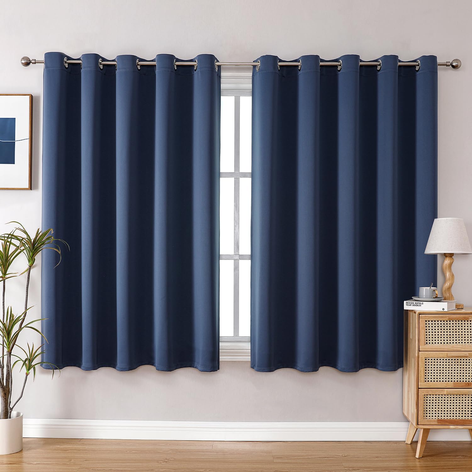 ChrisDowa Blackout Curtains for Bedroom and Living Room 70 Inches Wide | 2 Panels Set, Extra Wide, Thermal Insulated, Light Blocking, Room Darkening, Window Drapes, Stone Blue, 70 x 63 Inch