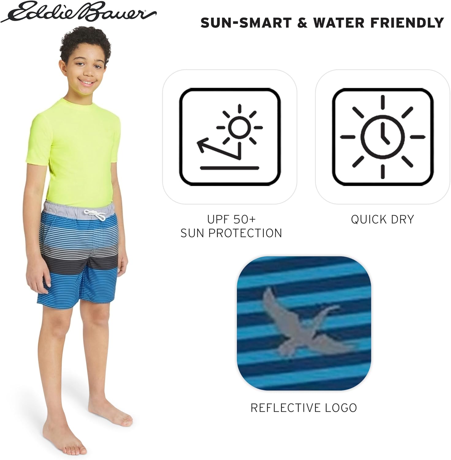 Eddie Bauer Boys' Swimwear UPF 50 Comfort Liner Swim Trunks