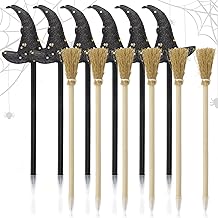 12 Pieces Wooden Pencil Witches Decoration Paper Pencil with Witch Broom Hat Wizard Party Supplies for Halloween Party Gift School Rewards