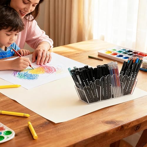 Miniatura 3 de Portalápices acrílico, 4 compartimentos, organizador de escritorio transparente, soporte para brochas de maquillaje, organizador de bolígrafos,