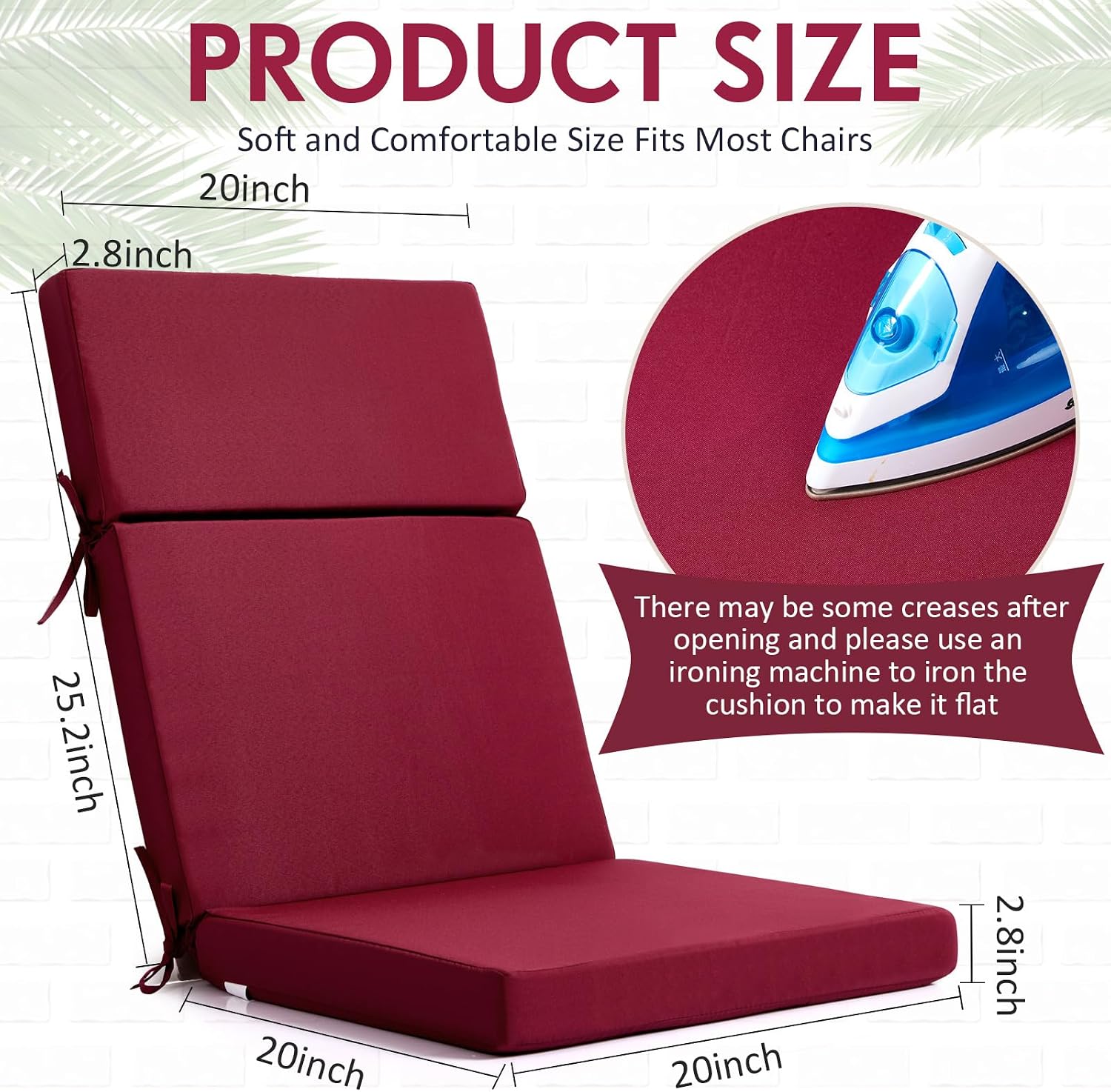 4 Pack Outdoor High Back Chair Cushion, 44 x 20 inches Patio Chair Cushions Waterproof Rocking Cushions Indoor Furniture Seat Pad, Weather Resistant (Solid,Hot Pink)
