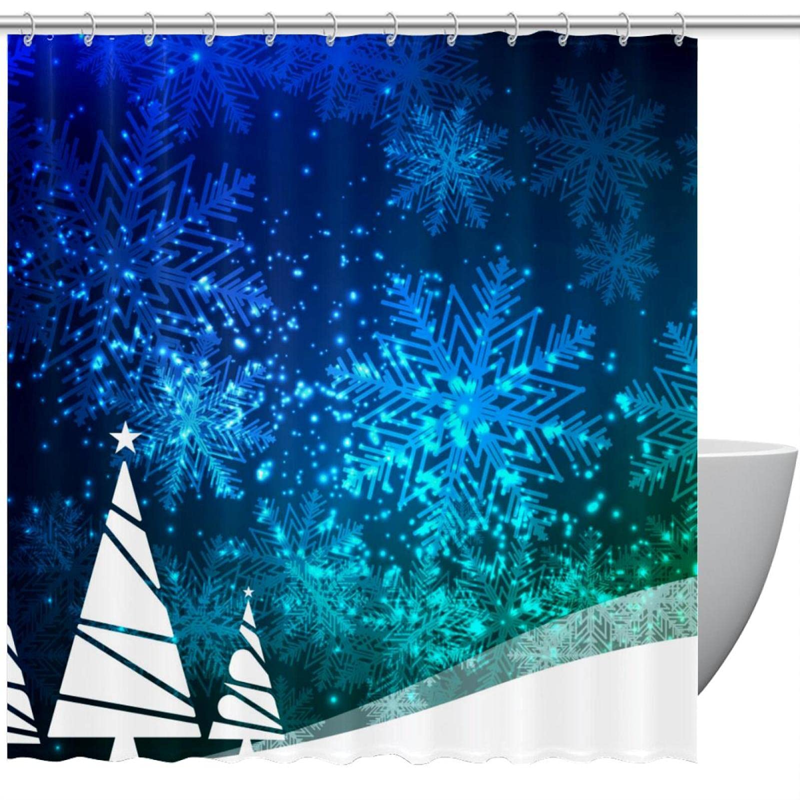 Rideau de douche abstrait Merry Christmas en tissu bleu de qualité