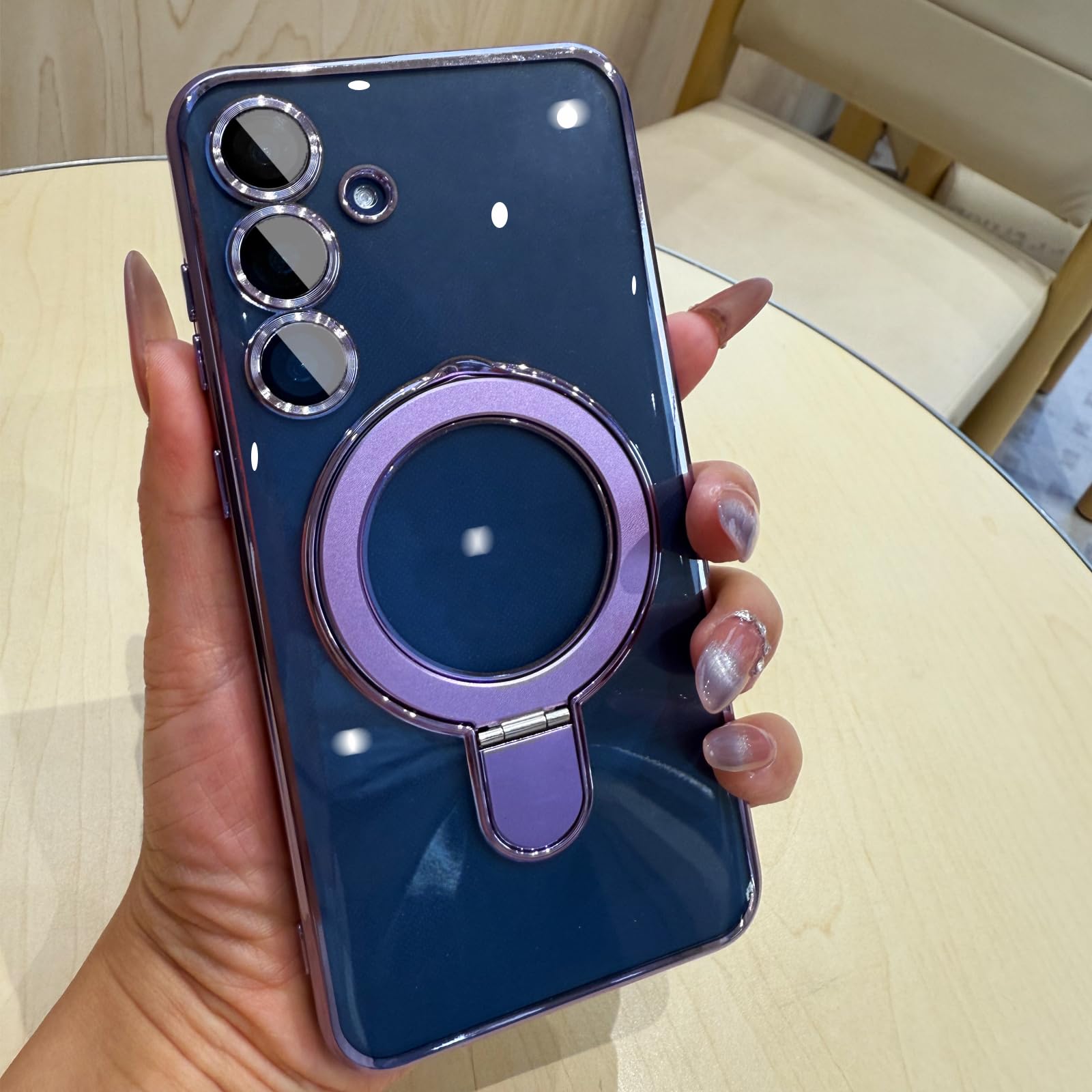 ZinLyuen Magnetic Ring Case for Samsung Galaxy S24 Plus Case Kickstand Compatible with MagSafe Built-in Camera Lens Protector Shockproof Phone Case