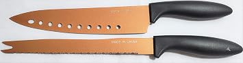 2 Piece Copper Knife Set with 8" Chefs Knife and 9" Serrated Knife