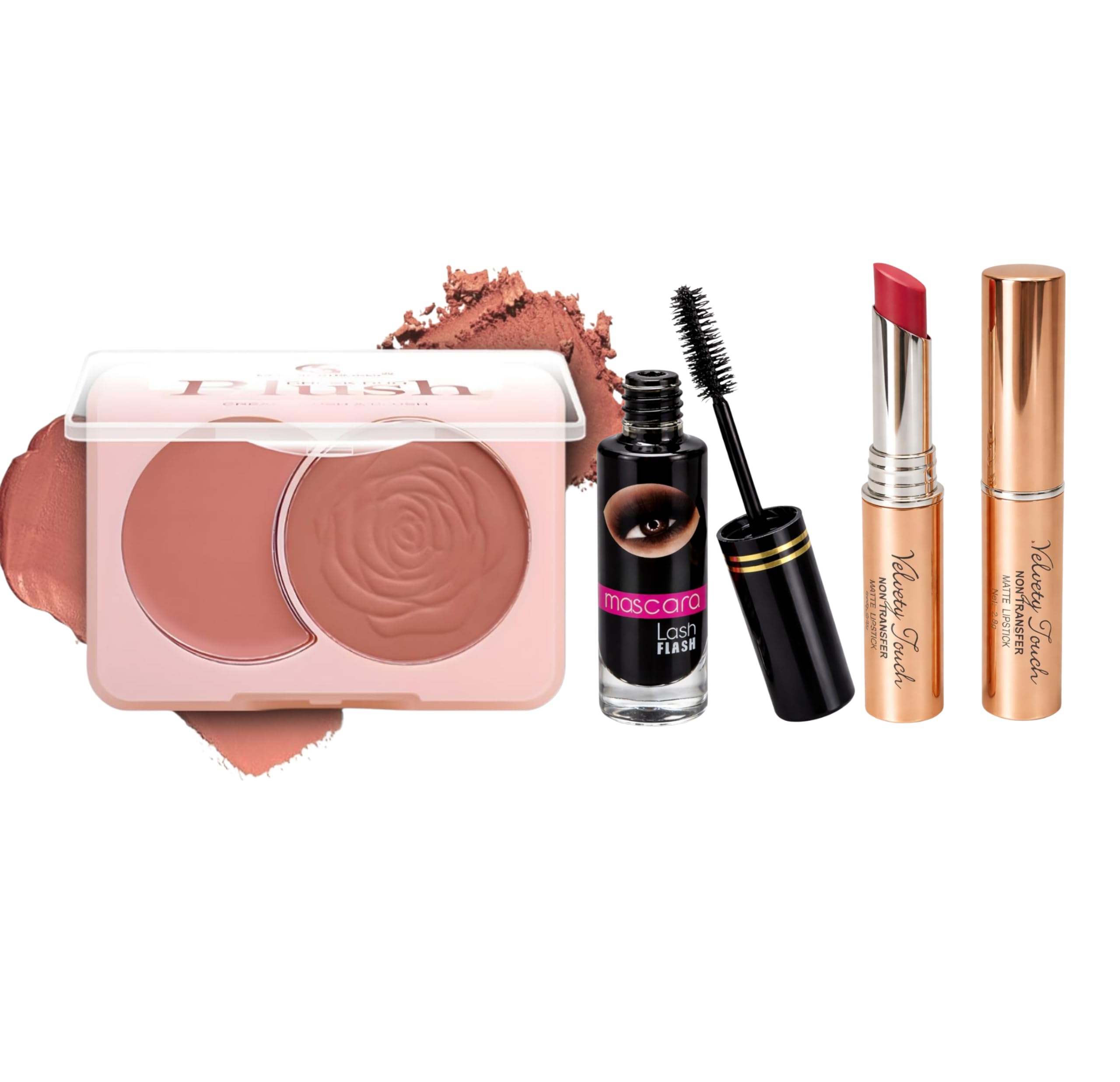 3-in-1 Face Blush Palette, Volumizing Black Mascara & Matte Lipstick Makeup Combo Kit | Includes 2-in-1 Cream & Powder Cheek Blush Duo, Lash Flash Waterproof Mascara & Velvety Touch Non-Transfer Lip Color | Cosmetic Gift Pack for Women-image-47