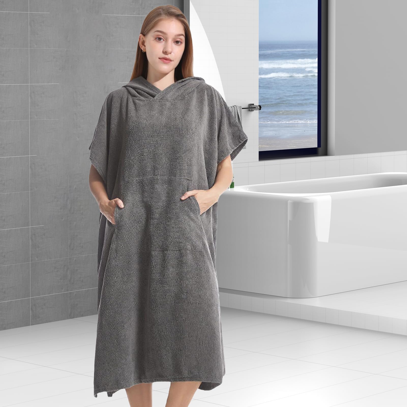 Poncho de Surf Cape À Séchage Rapide en Fibre Fine | Poncho De Surf À Capuche Pour Les Déplacements Quotidiens La Salle De Sport La Piscine Les Sources Chaudes Plein Air Femmes