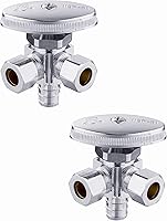 Vista 20 de EFIELD Válvula de parada de ángulo de giro múltiple con salida de compresión doble, 1/2 "NOM (5/8" OD) x (3/8 pulgadas x 3/8 pulgadas) cromo