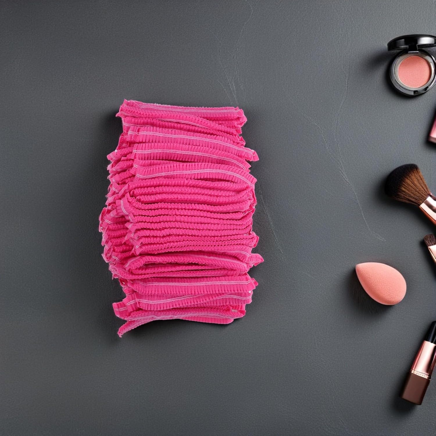 200pcs Disposable Non-Woven Bouffant Caps Elastic Head Covers Catering Hair Nets Work Hats Unisex Breathable Dustproof 21 Inch for Food Preparation Food Service Beauty Workspace Pink