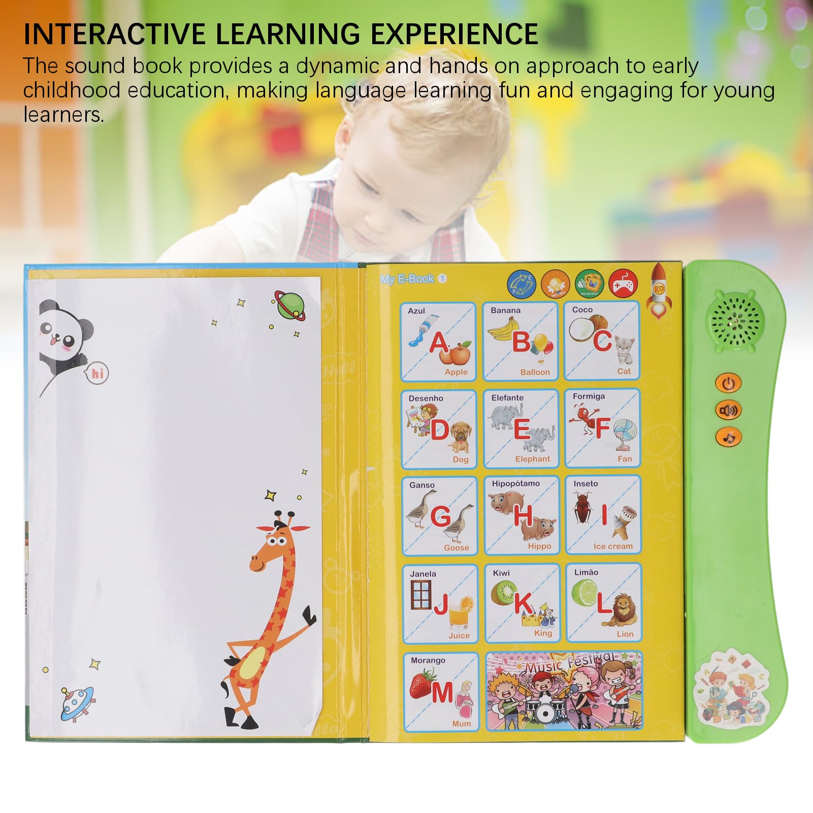 Portuguese English Sound Book, Bilingual Children Alphabet Numbers Animals Fruits Vegetables, Interactive Learning Book (1)