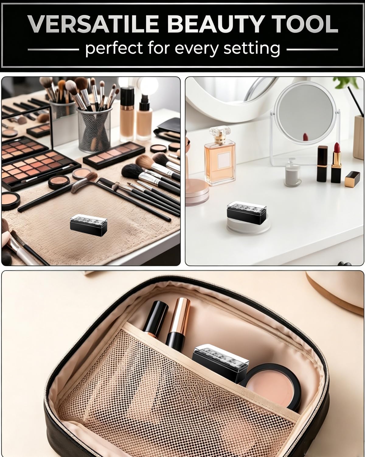 Temperino Cosmetico 1 Pezzo Nero Multi-Diametro con Lame di Precisione e Coperchio Rimovibile per Matite Sopracciglia, Labbra, Eyeliner: Punte Perfette, Pulizia Facile.