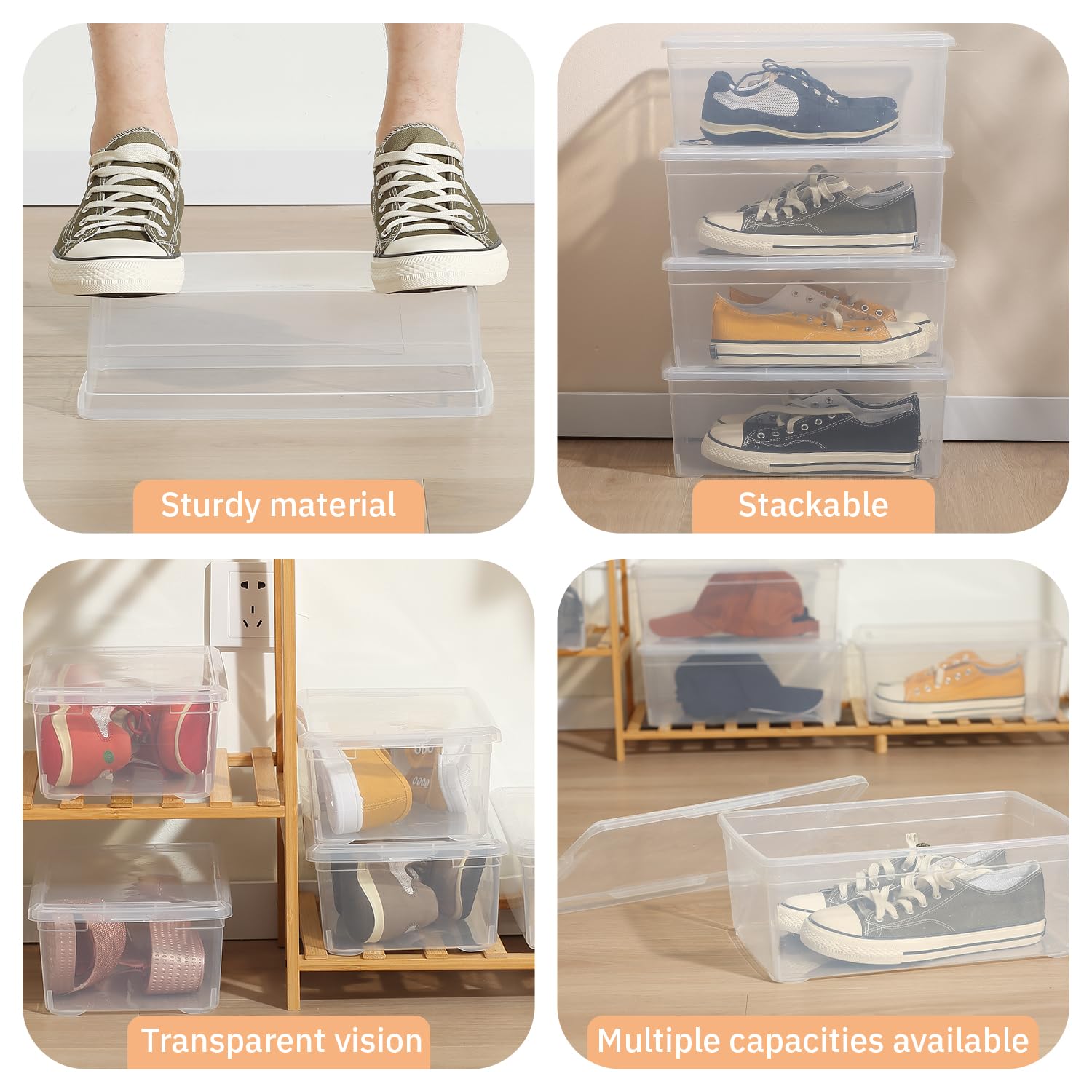 Lot de 12 bacs de rangement empilables en plastique transparent avec couvercles de 6 litres (transparent)