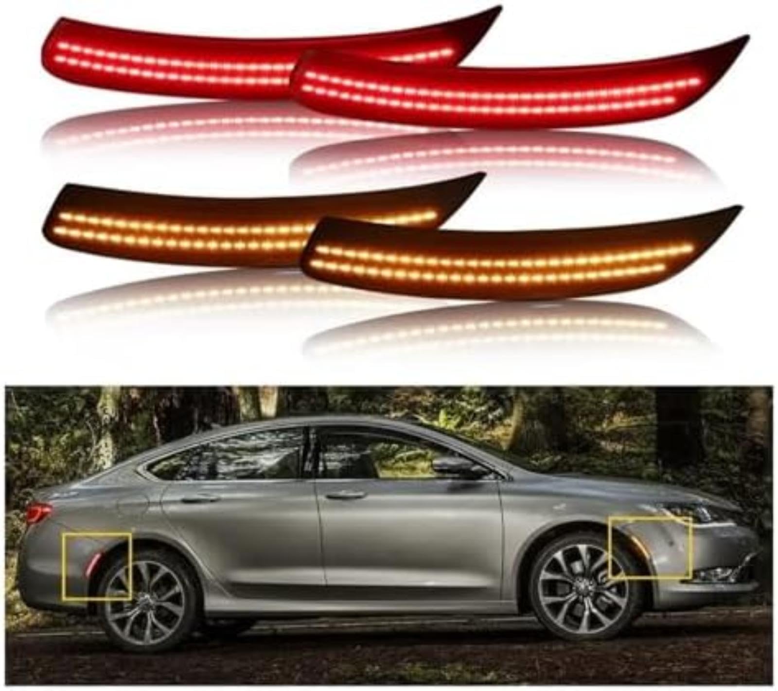 Lampka kontrolna w lusterku bocznym, dla Chrysler 200 2015-2017 Tylny błotnik Marker Zderzak Akcesoria do lamp Wędzone Wodoodporne 4 szt. Czerwona bursztynowa dioda LED Przedni sygnał