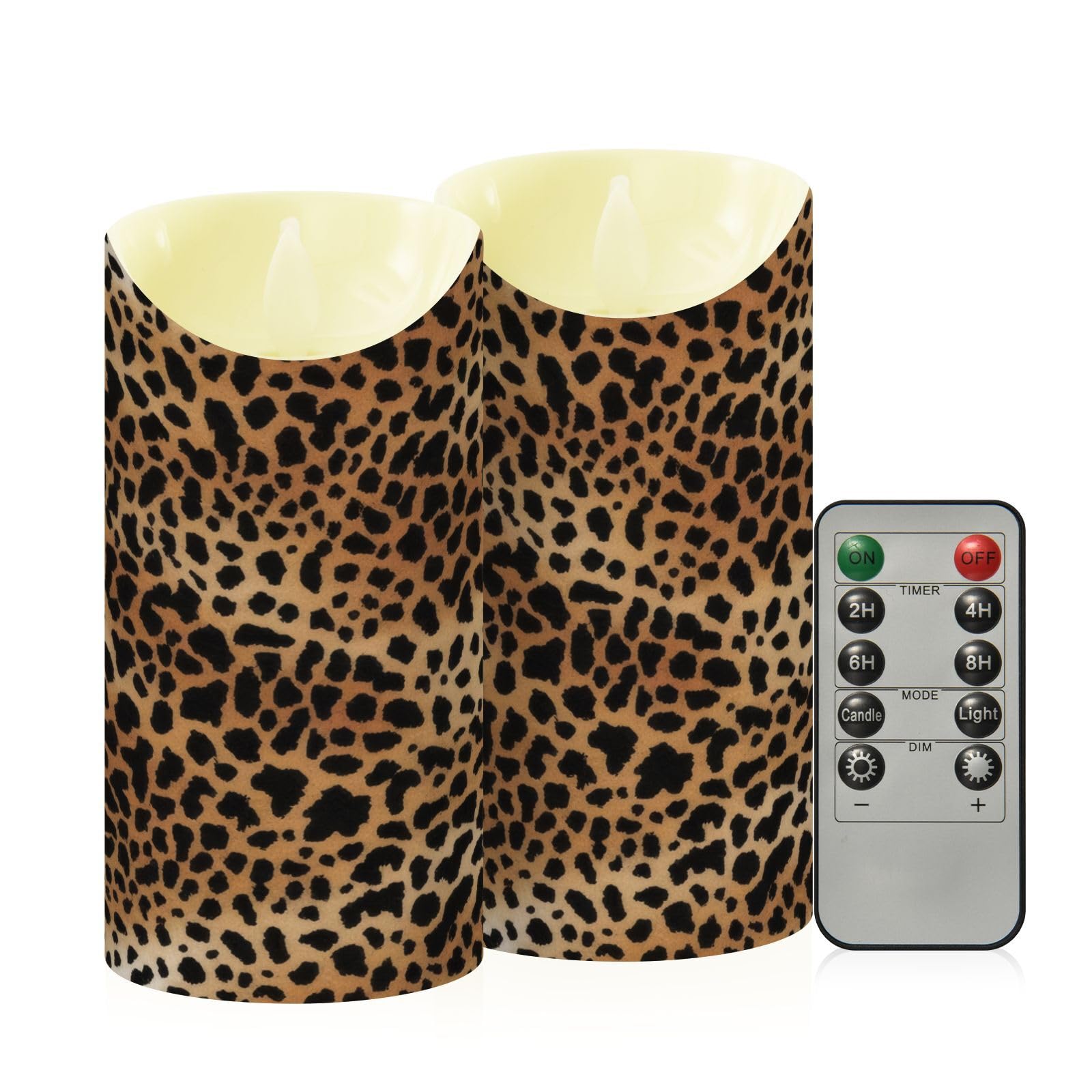 Cgiub Leopard Print Flameless Candles with Timer 2pcs Battery Operated Flickering Flameless LED Pillar Candles for Holiday Home Wedding Fireplace Decor