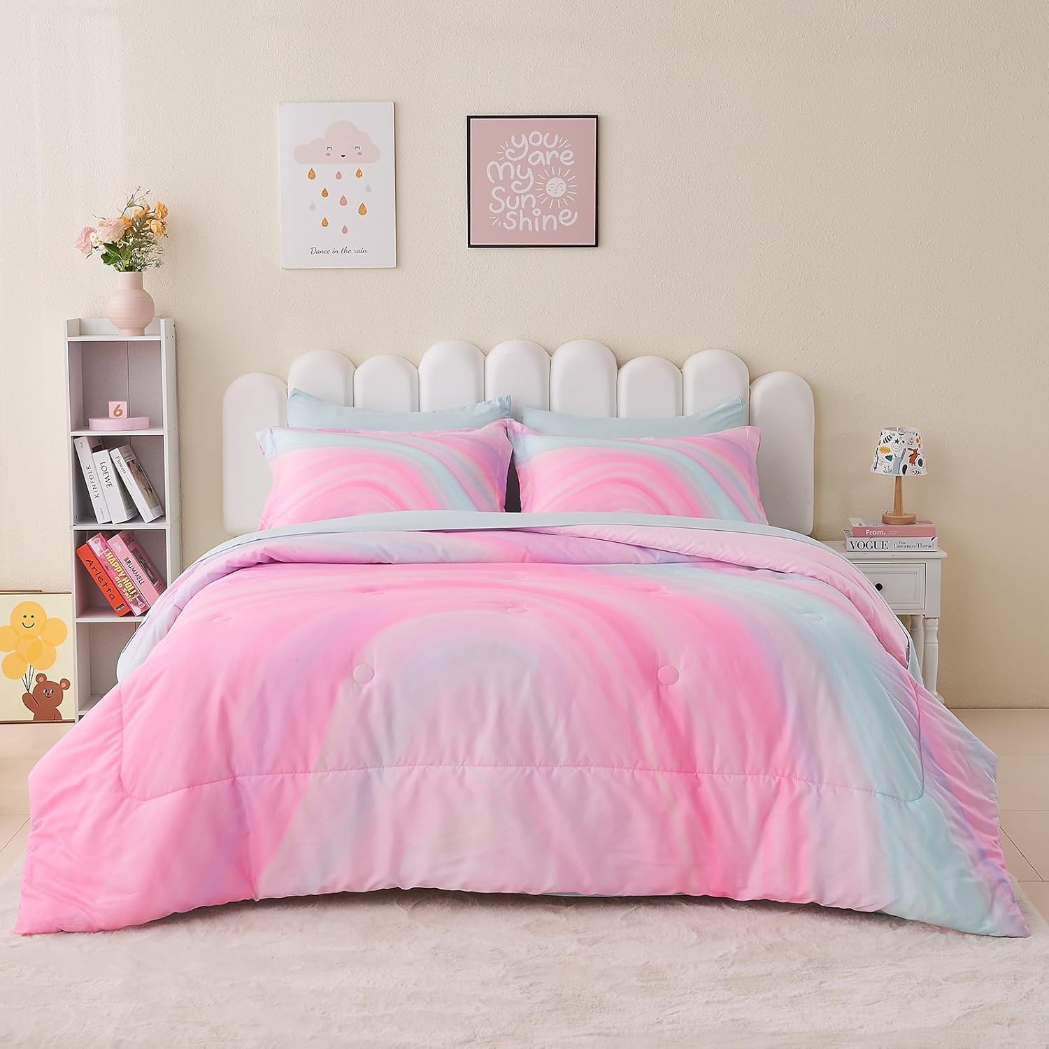Wajade Girls Pink Comforter Set Bed in A Bag Full Size 7 Piece 3D Colorful Tie Dye Pink Rainbow Bedding Set for Teens Girls (1 Comforter, 1 Flat Sheet, 1 Fitted Sheet, 2 Pillowcase and 2 Pillow Sham) - Image 3