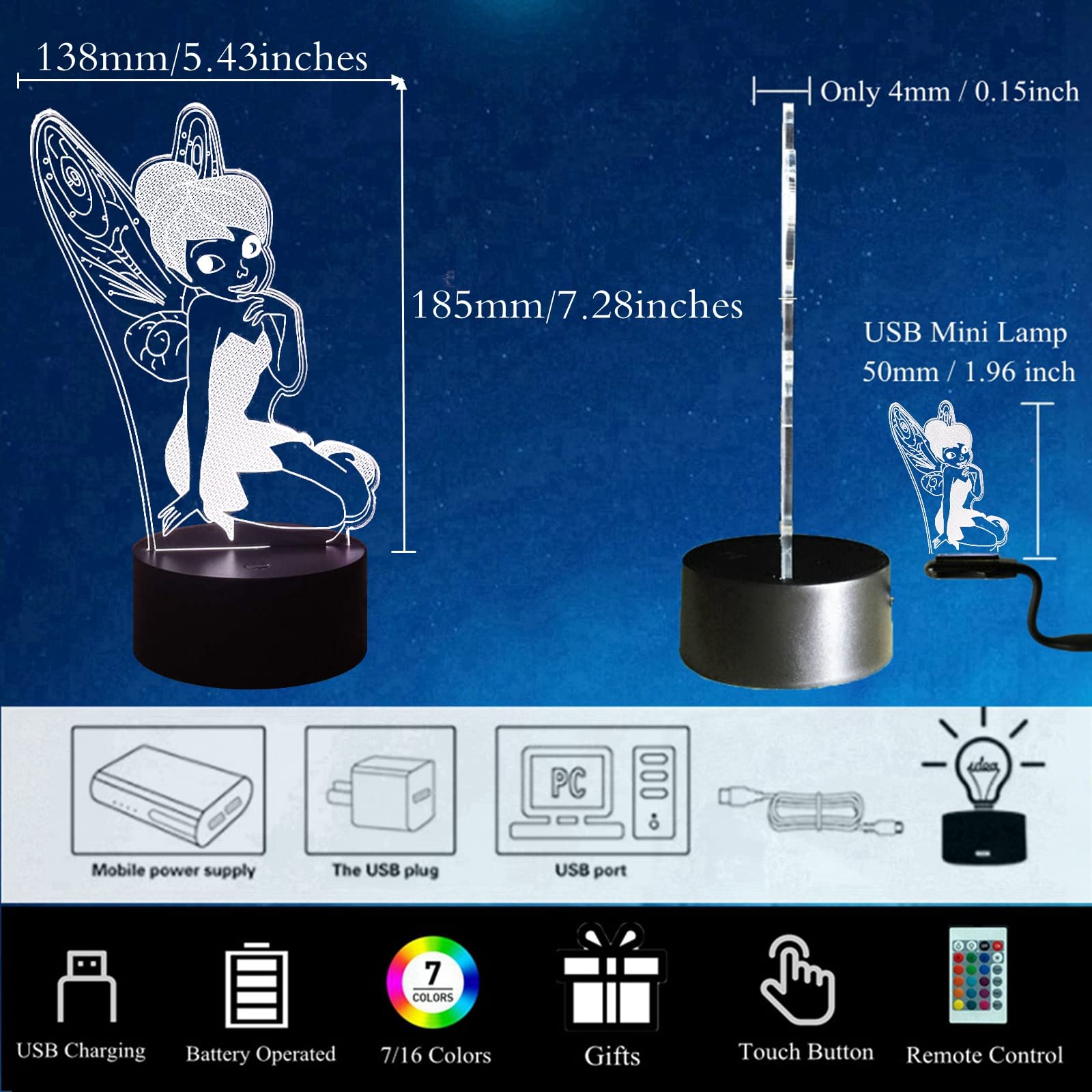 ティンカーベル　LEDライト　ルームランプ Amazon.co.jp : Laysinly ティンカーベル 3Dナイトライト