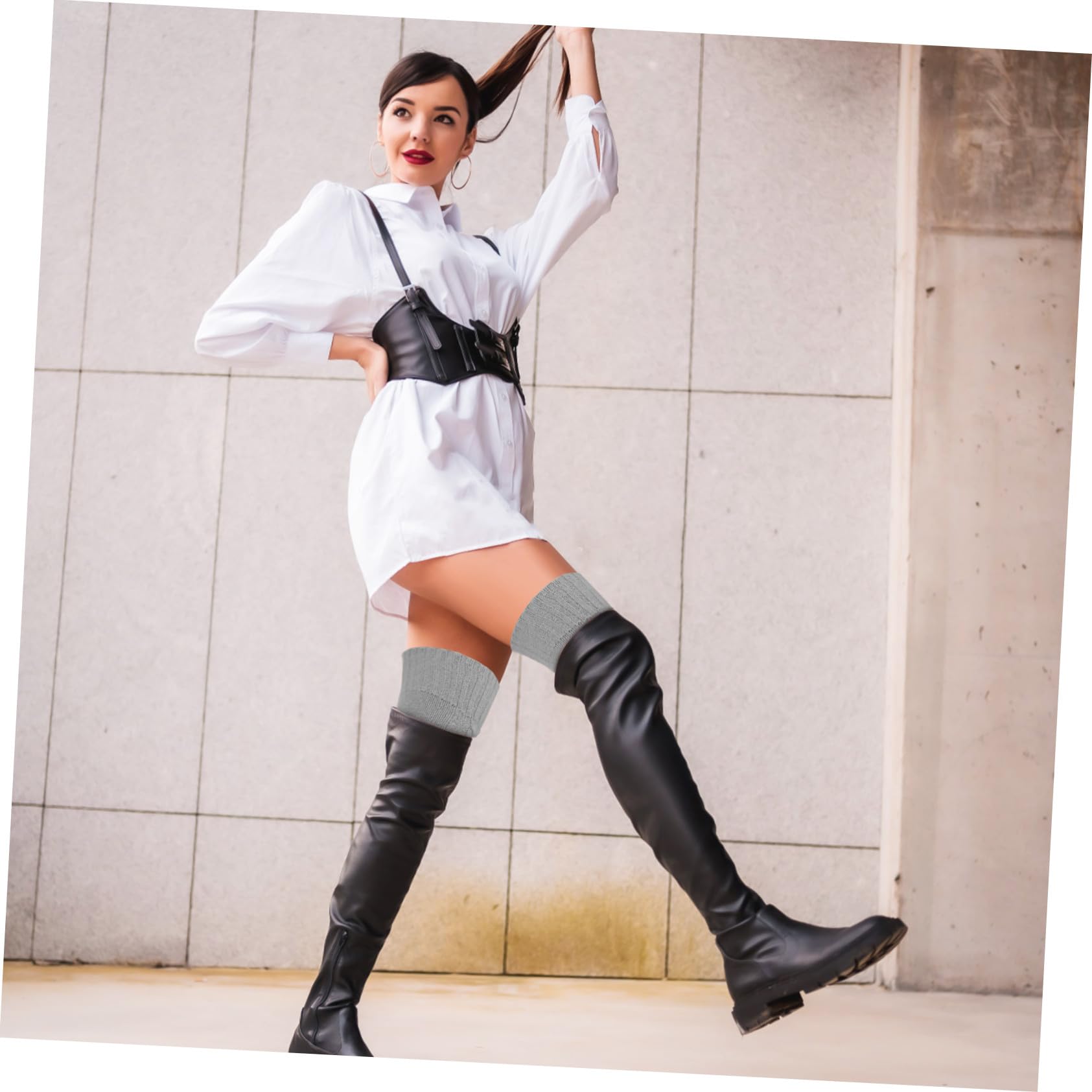 VALICLUD Overknee Socken für Damen 2 Paar Gewebe Gestrickt Warm