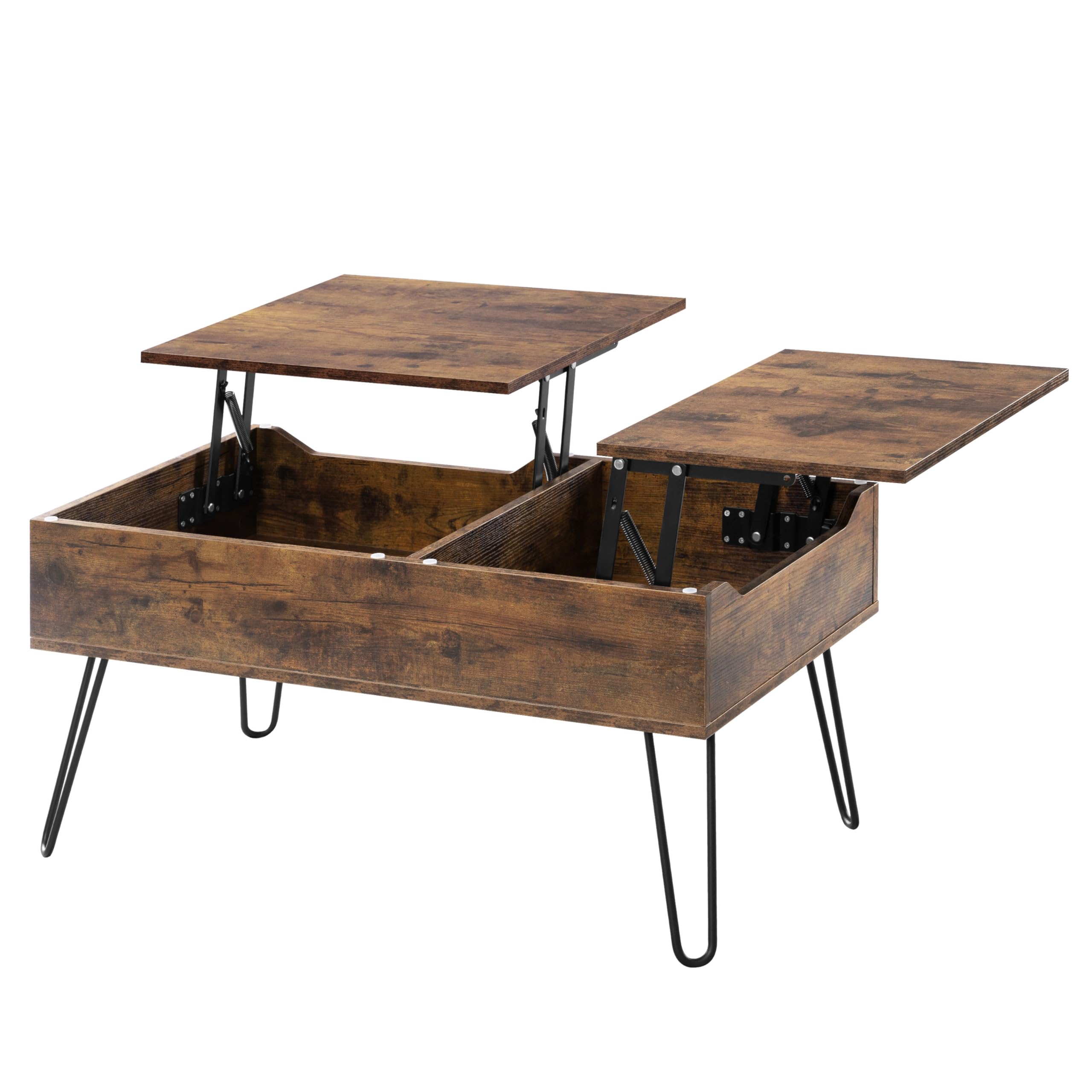 WOLTU Mesa de Centro Elevable y Extensible, Mesita Salón con Espacio Interno, Sofá Auxiliar con Patas Metálicas, Marrón Vintage, BTS14shm