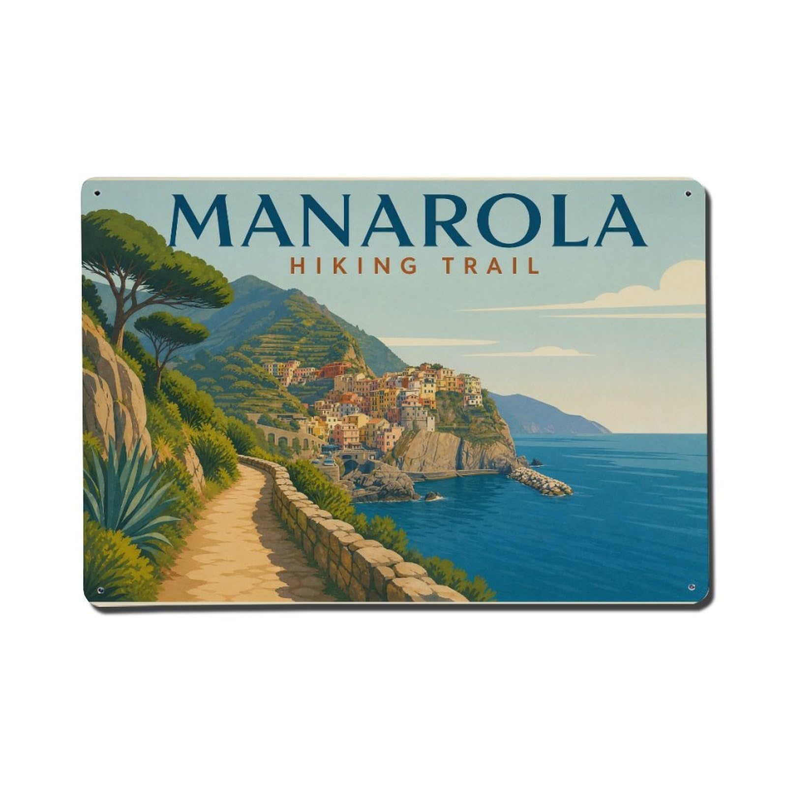 Vintage Travel Manarola Hiking Trail Coastal Path Italy Metal Tin Sign