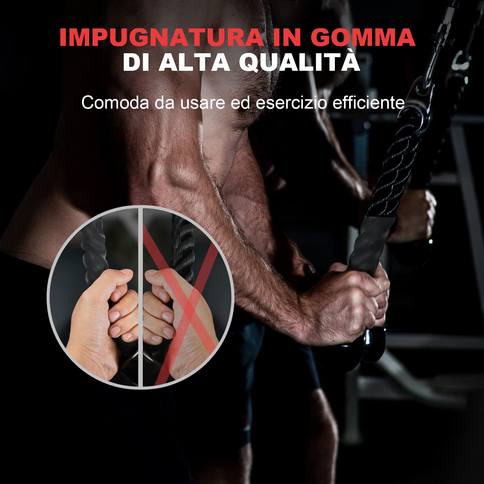 BOOSTEADY Corda Tricipiti, Cavi Palestra con Impugnatura in Gomma Antiscivolo per Allenamento della Forza Allenamento Bicipiti Palestra Domestica con Moschettone