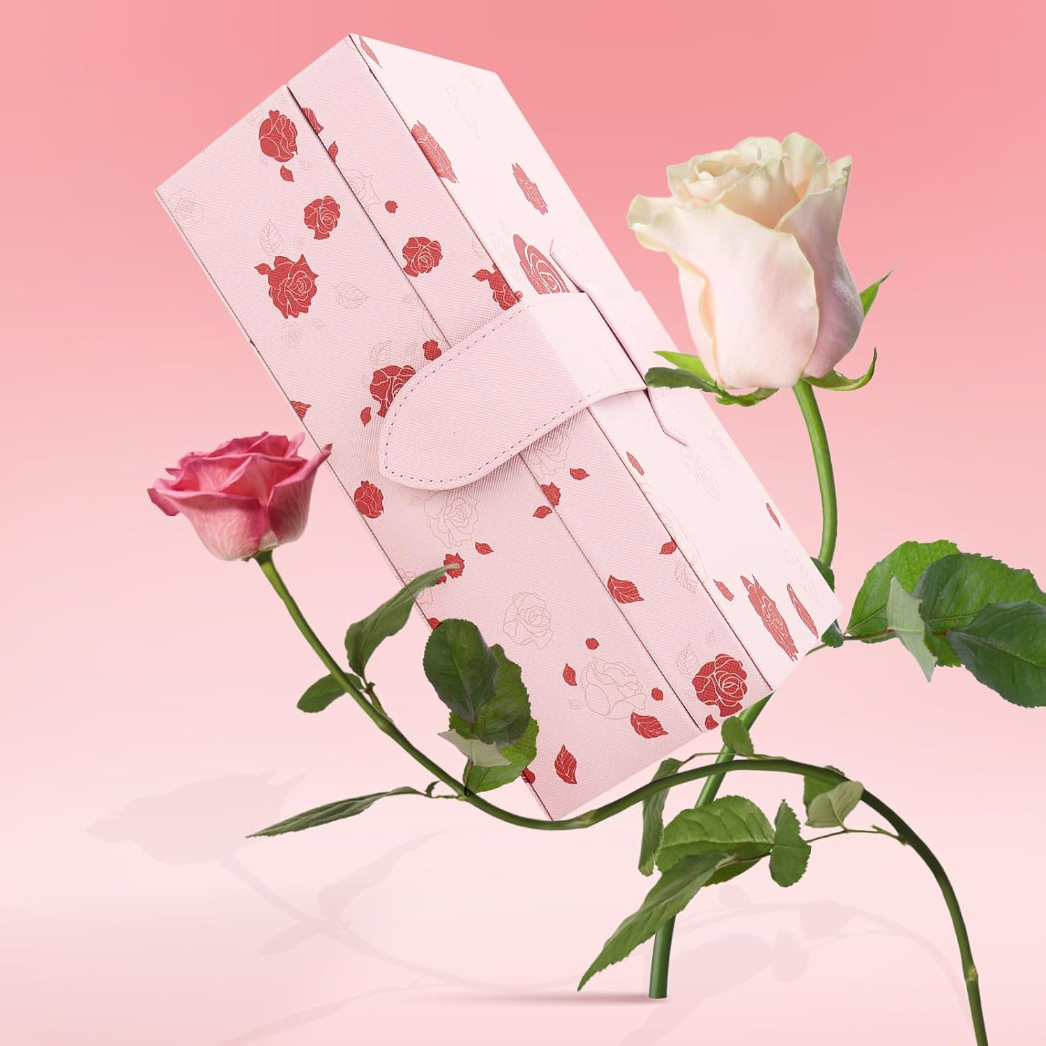 DesignSter 2 Layer Large Jewelry Box for Women, Leather Jewelry Organizer with Removable Jewelry Tray, Jewelry Storage Case for Necklaces Earrings Bracelets and Rings（Rose）