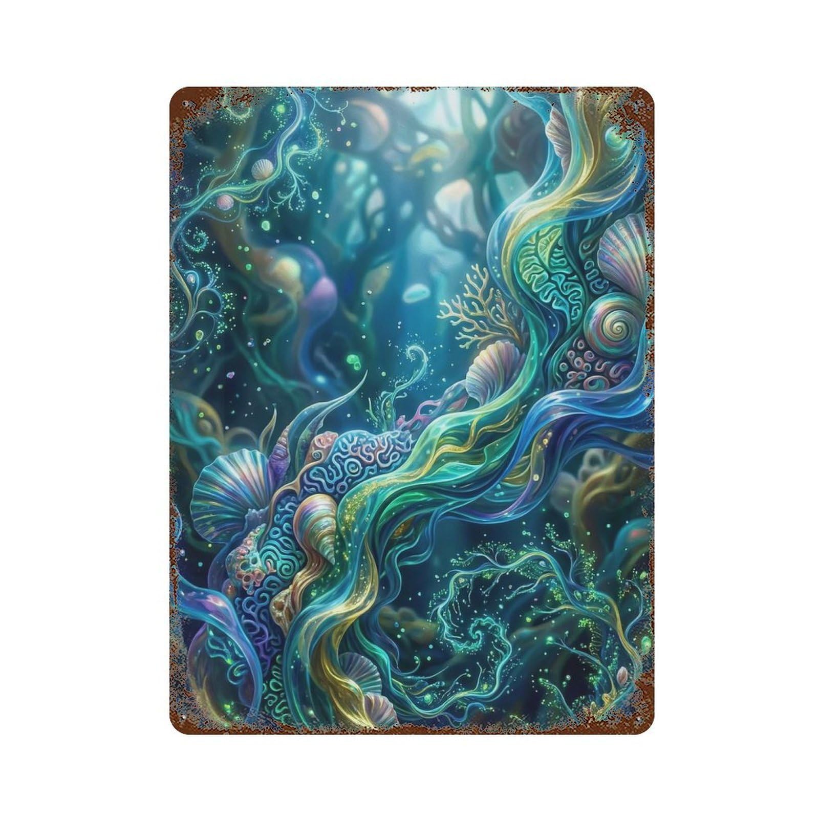 Garage Style Underwater Fantasy World Weathered Tin Sign 15.7"x11.8", Shabby Chic Decor for Bar And Workshop
