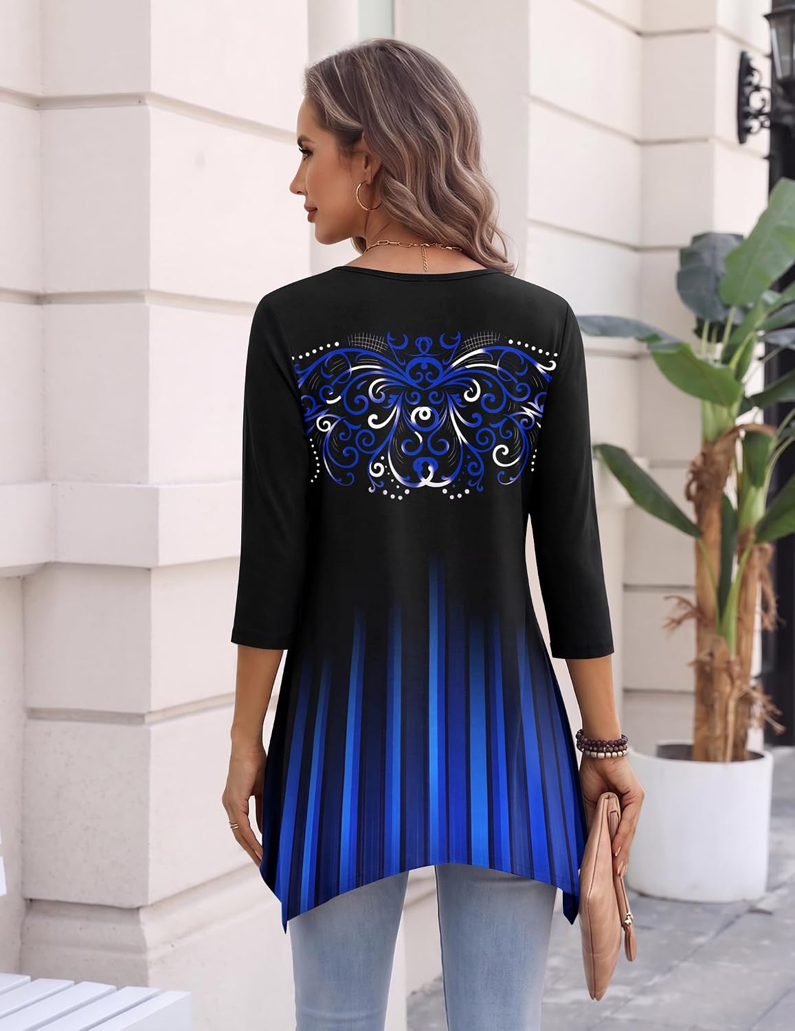 Zeagoo Womens Tops 3/4 Sleeve Loose Fit Dressy Tunics Plus Size Boho Shirts image 5