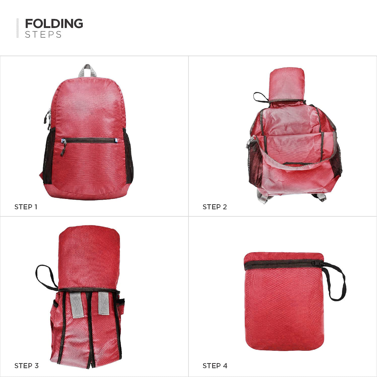 FATMUG Rucksack Travel Backpack For Camping, Trekking- Foldable, Light-Weight (25 L,Red), Medium 1