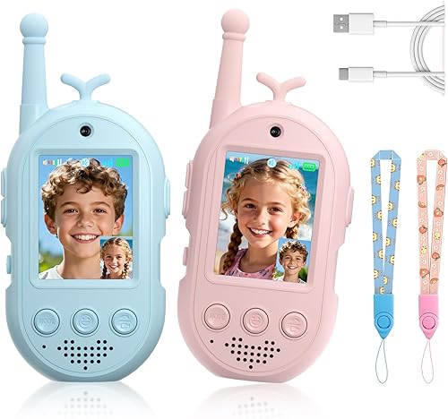 Walkie Talkies de video mejorados para niños, paquete de 2 llamadas de vozvideo recargables para niños, juguetes para juegos de interior, exterior,