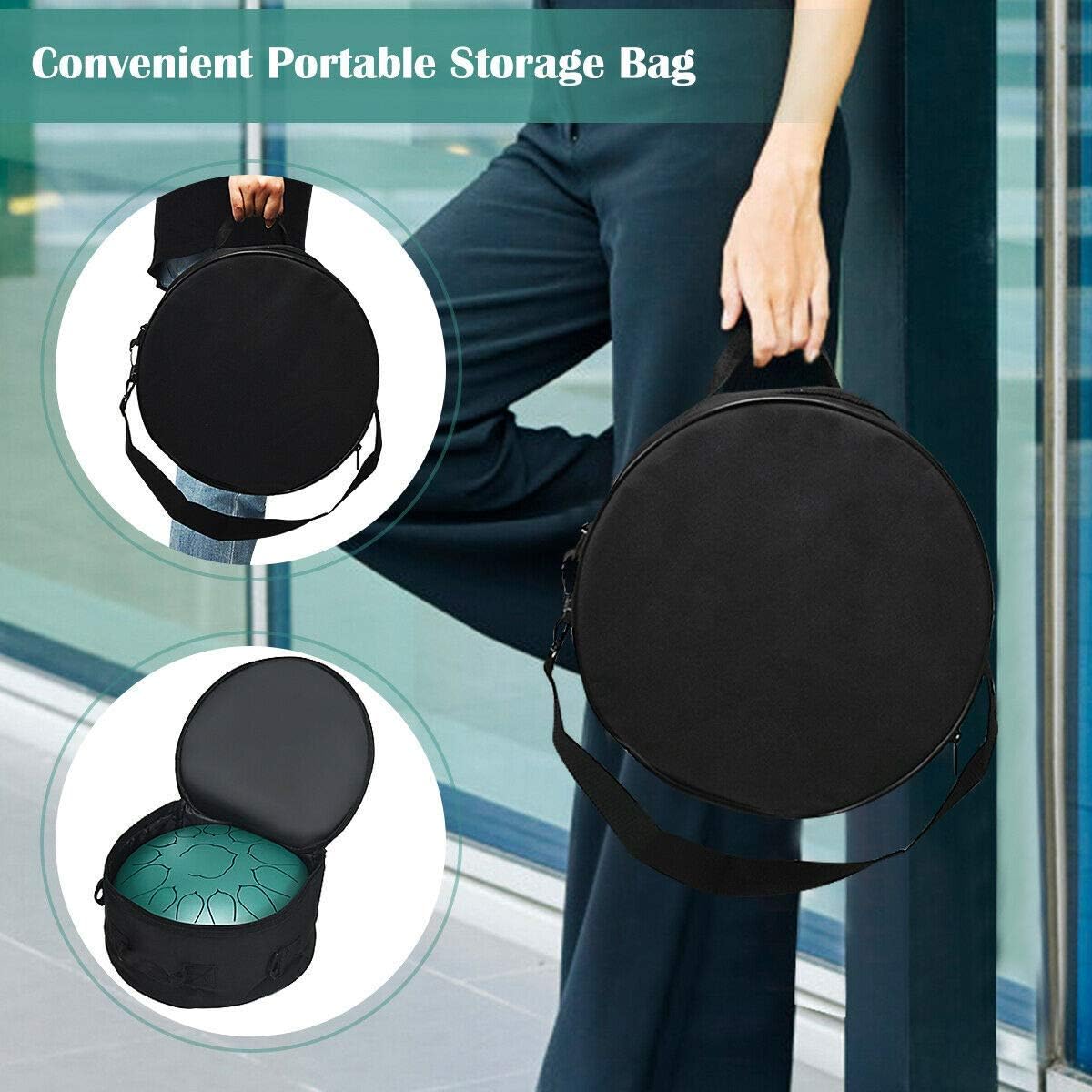 Sonart 13 Notes 12 Inch High Carbon Steel Tongue Drum, Lotus Hand Steel Pan Drum w/Drum Hammer, Drumstick Bracket, Rubber Finger Sleeve and Travel Bag for Camping, Meditation, or Yoga (Green) : Musical Instruments