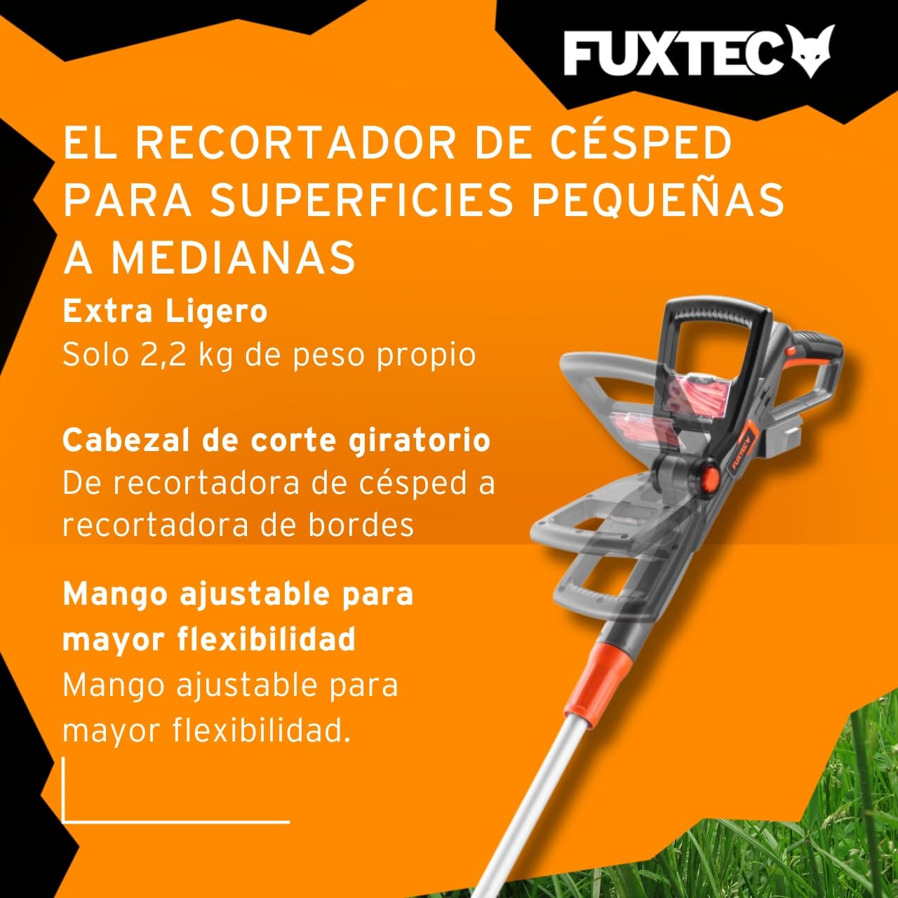Desbrozadora - Recortadora a batería 20V FUXTEC FX-E1RT20 - Set con batería de Iones de Litio de 2Ah y Cargador de 1A - Ancho de Corte de 25 cm
