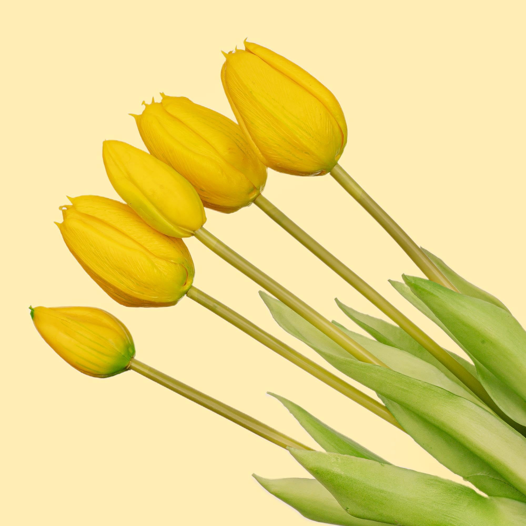 Ramo de Tulipanes Artificiales Tacto Real, Amarillo, 10 Piezas, 42 cm