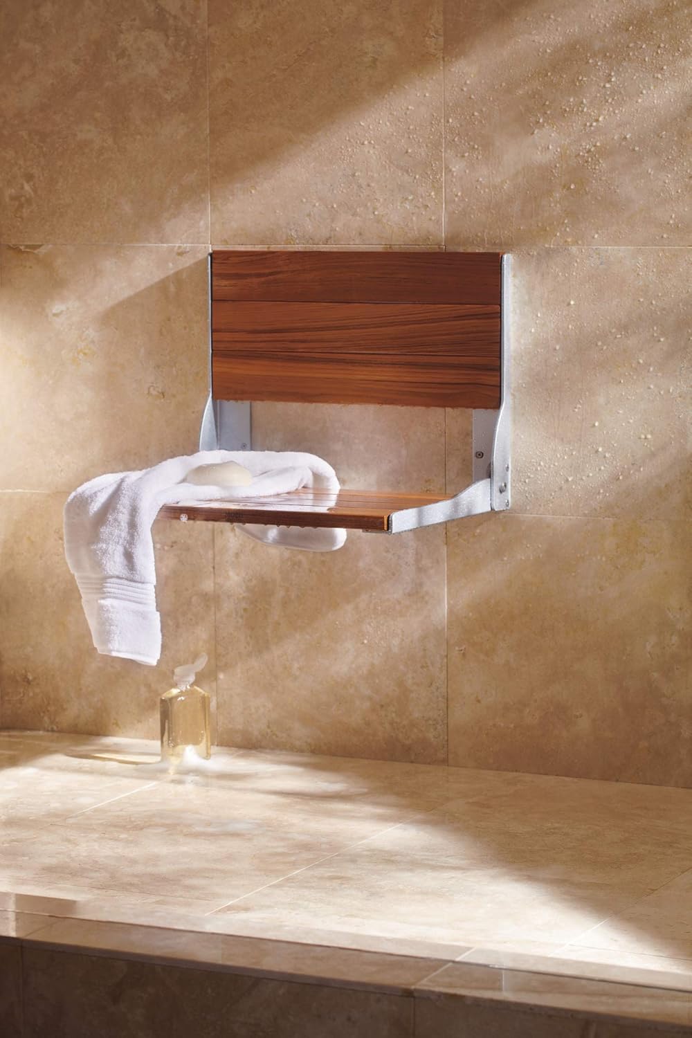 Moen DN7110 Home Care Wall Mounted Teak Wood Aluminum Folding Shower Seat, Chrome : Everything Else