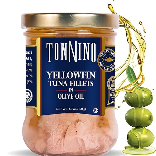 Vista 30 de Tonnino Filetes de atún bajos en calorías y sin gluten de aleta amarilla en aceite de oliva, 6.3 onzas, pimienta negra (paquete de 6)