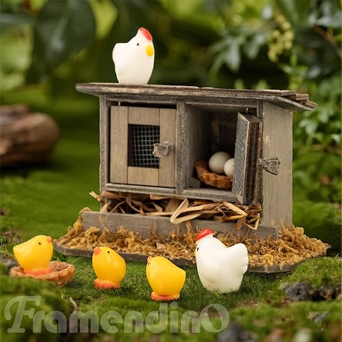Miniatura 3 de Framendino, Paquete de 10 mini adornos de madera para gallinero, nido de huevo, decoración de jardín de hadas