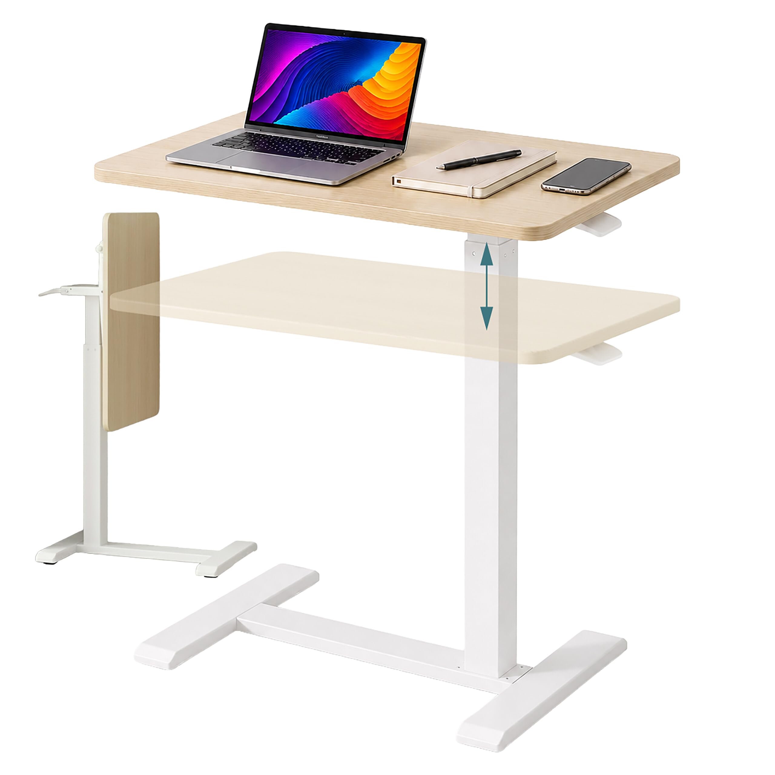 Biurko stojące Relaxdays, regulacja wysokości 66–100 cm, białe/naturalne