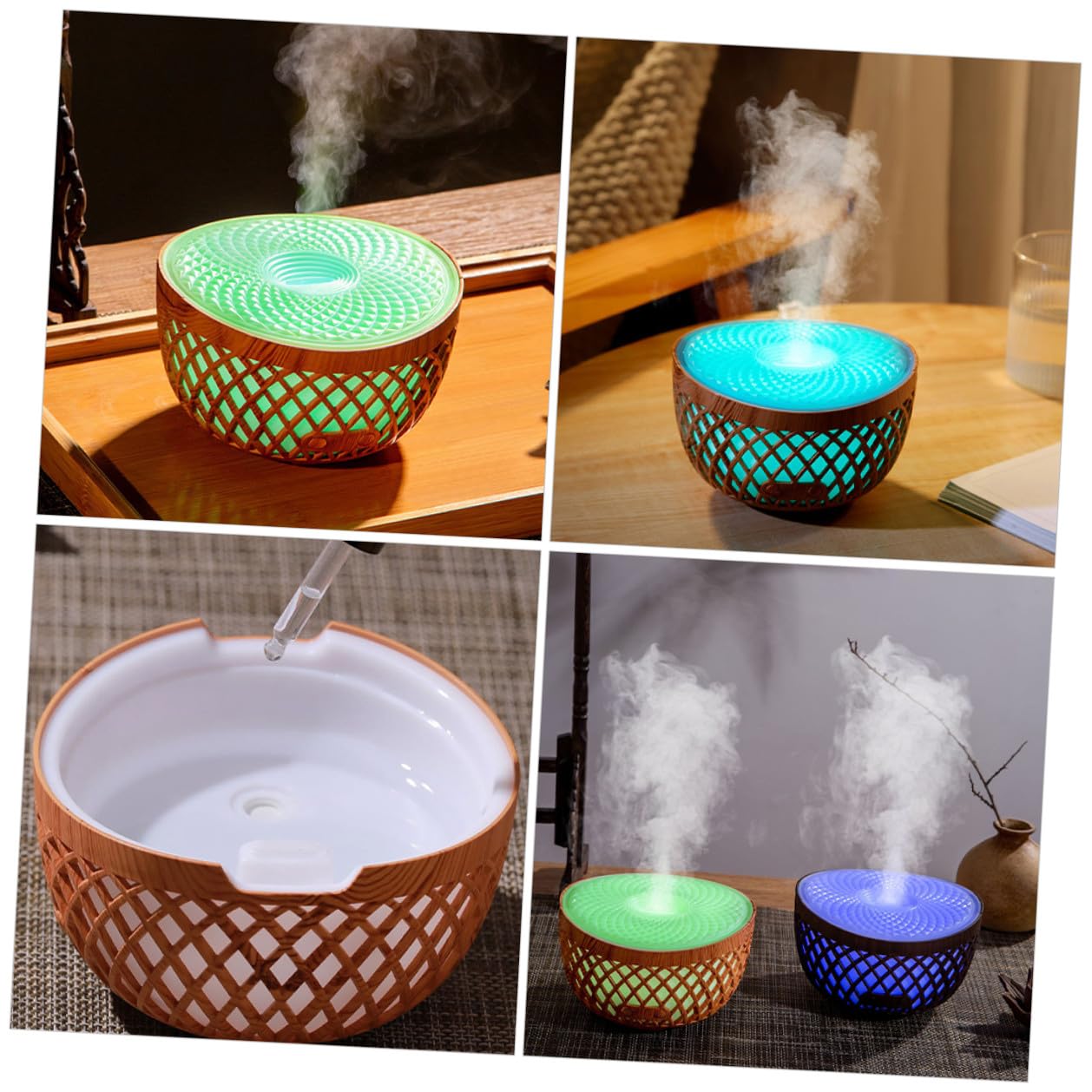 Hohopeti Difusor Inalámbrico de Aceites Esenciales Mini Luz Nocturna Humidificador de Escritorio de Madera Diseño Calado Difusor Decorativo para Oficina y Hogar