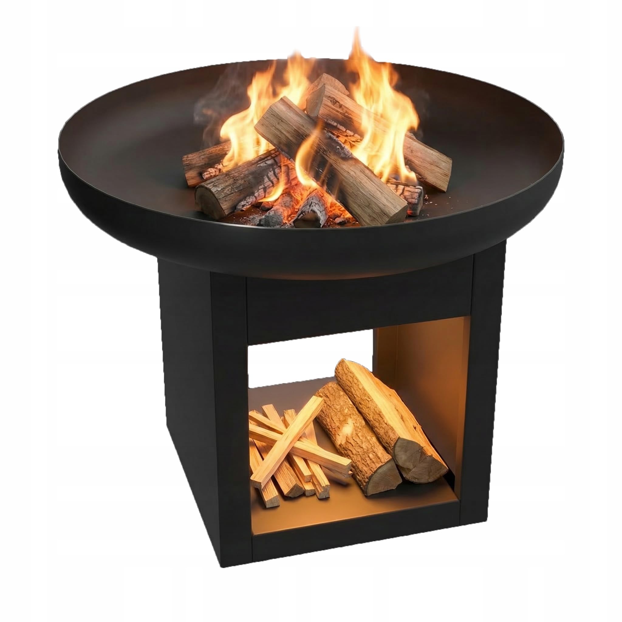 KRATKI Gartenfeuerschale FIRE Stahl Feuerstelle Gartenkamin | Feuerschale für Garten und Terrasse, robuste Konstruktion, schwarz, 48,5 x 60 cm