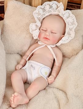12 Inch Silicone Baby Doll, Full Body Solid Platinum Silicone | 2 lb weighted feel, squishy body, no internal skeleton, closed eyes, 2 outfits, waterproof for bath play, gift for ages 3+