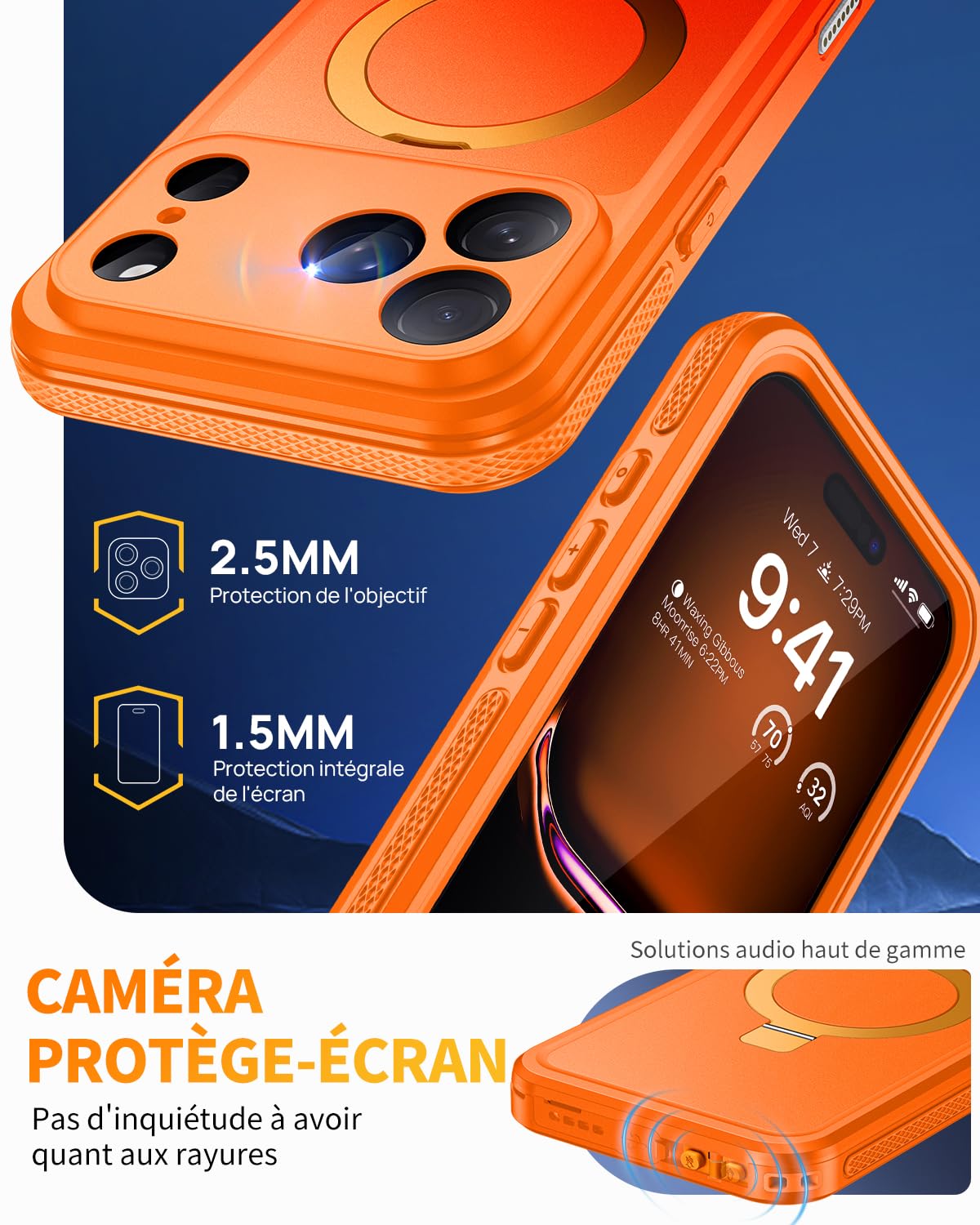 Cover per iPhone 17 Pro Max Impermeabile con Supporto Magnetico | 360°Completa Protezione, IP68 Waterproof Compatibile con Magsafe, Subacquea Antiurto Custodia per iPhone 17 Pro Max, Arancia