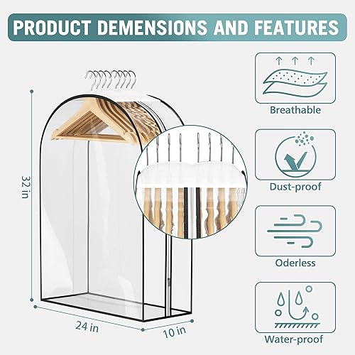 Miniatura 4 de Bolsa transparente para colgar ropa de 10 pulgadas, reforzada, bolsas de traje de 32 pulgadas para almacenamiento de armario abierto, cubierta de