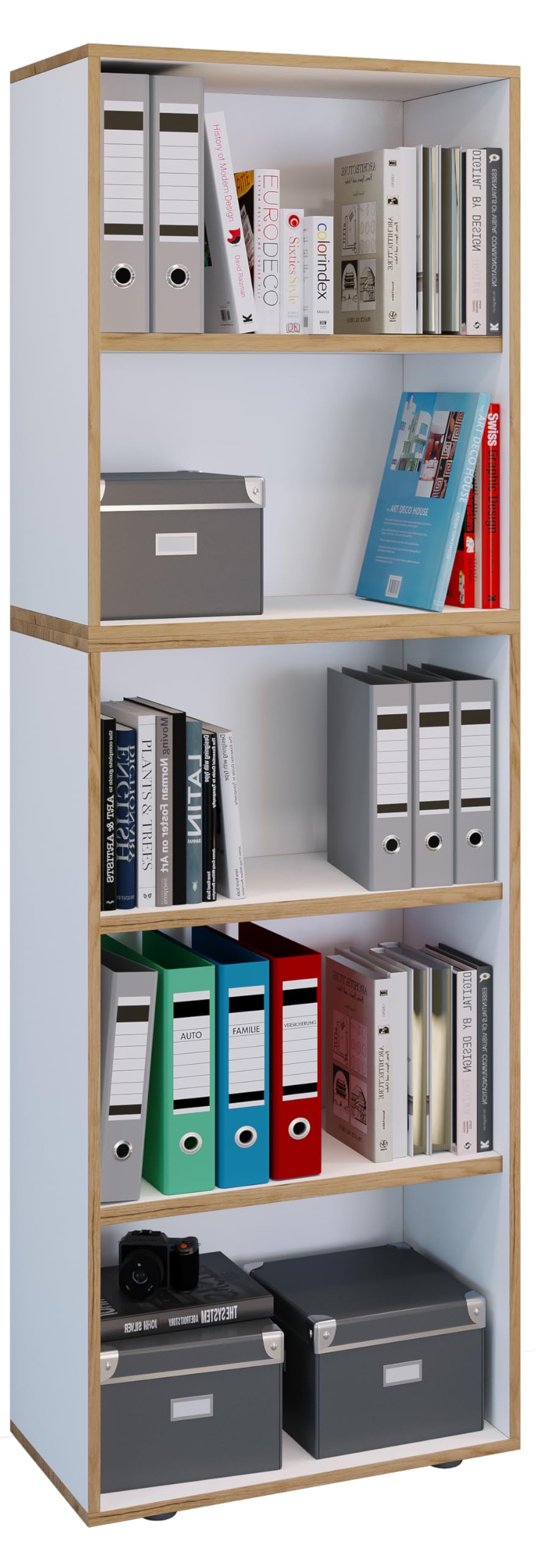 VCM Holzregal stehend, platzsparender Aktenschrank, Maße ca. B. 60 x H. 183 x T. 33 cm, Elegantes Regal, Büroregal – Salia 5fach B. 60 cm