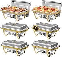 Vista 20 de IMACONE Juego de 6 Platos Calentadores de Buffet, Calentadores Rectangulares de Acero Inoxidable de 8QT y Conjuntos Calentadores de Buffet