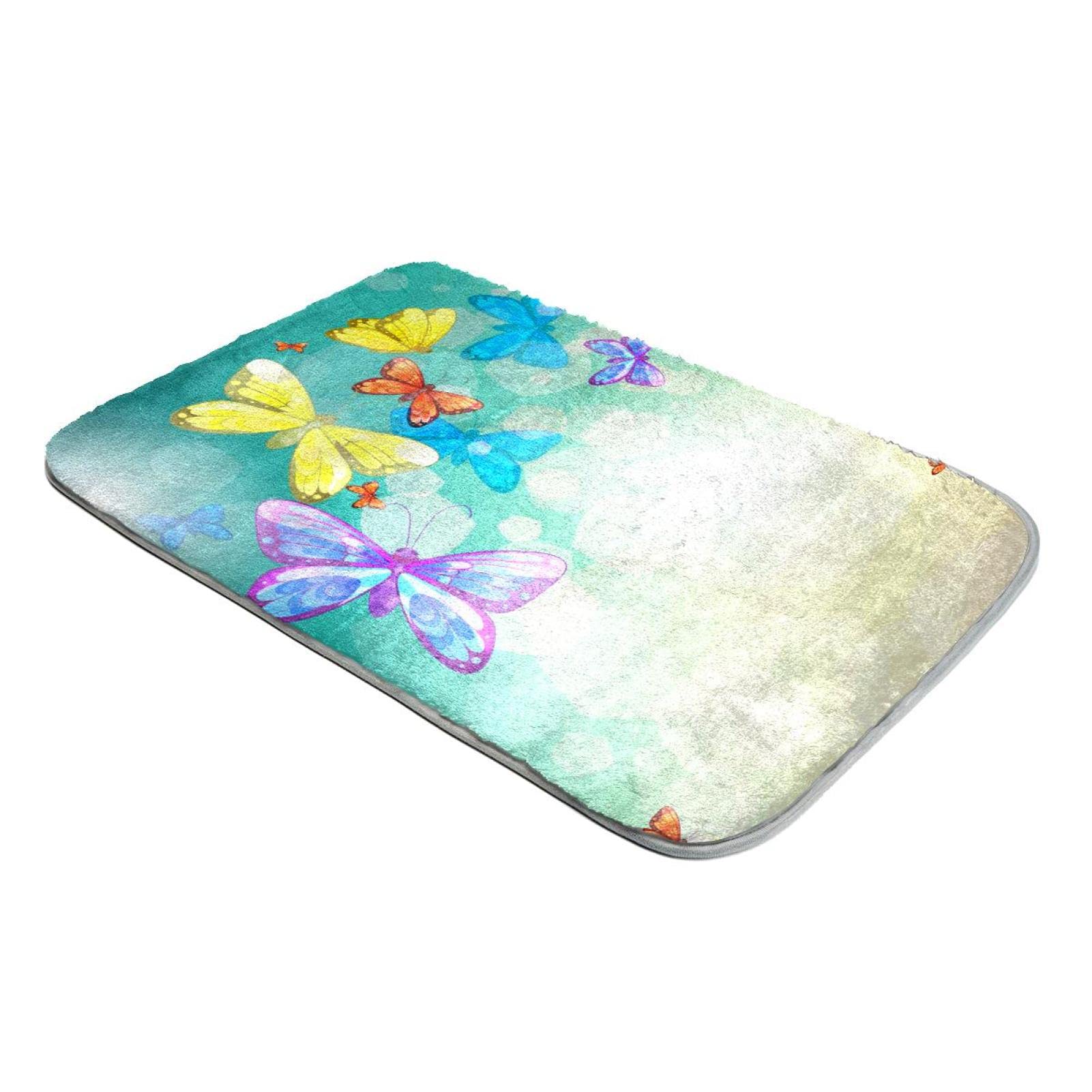 Tapis fausse fourrure de haute densité bleu et motif papillon