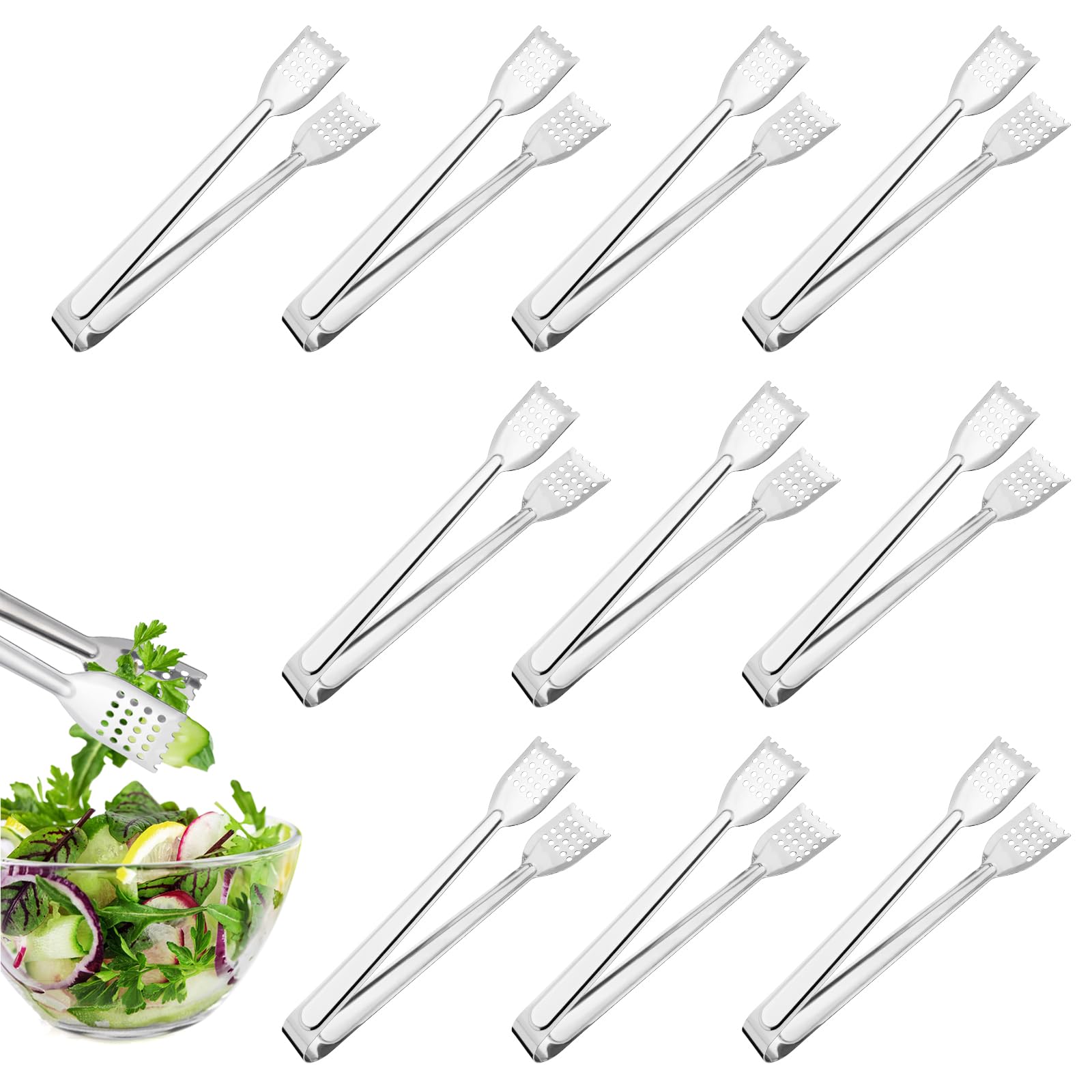 JINTANG 10 pcs Serving Tongs Buffet,9 Inch Stainless Steel Food Kitchen Tongs Frying Tong,Salad Tongs for Wedding Birthday Party Candy Bar